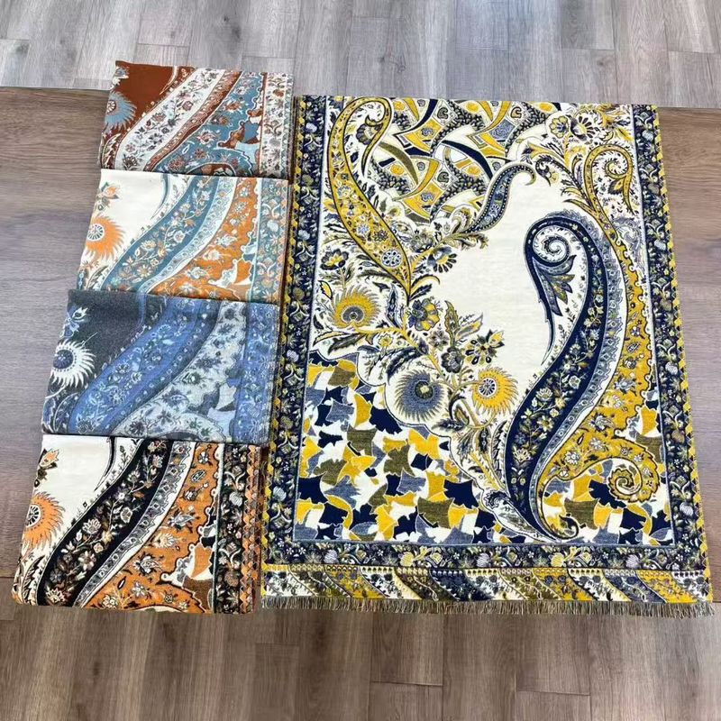 她信跨境秋冬植物印花佩斯纹利花朵图案ins风设计感围巾scarves|undefined