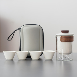 High-End Travel Tea Set, Portable Anti-Scalding Glass Teapot, Quick Cup, Kung Fu Souvenir, Business Gift