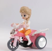 旋轉音樂燈光冰雪奇緣女孩玩具車兒童電動玩具艾莎公主萬向三輪車
