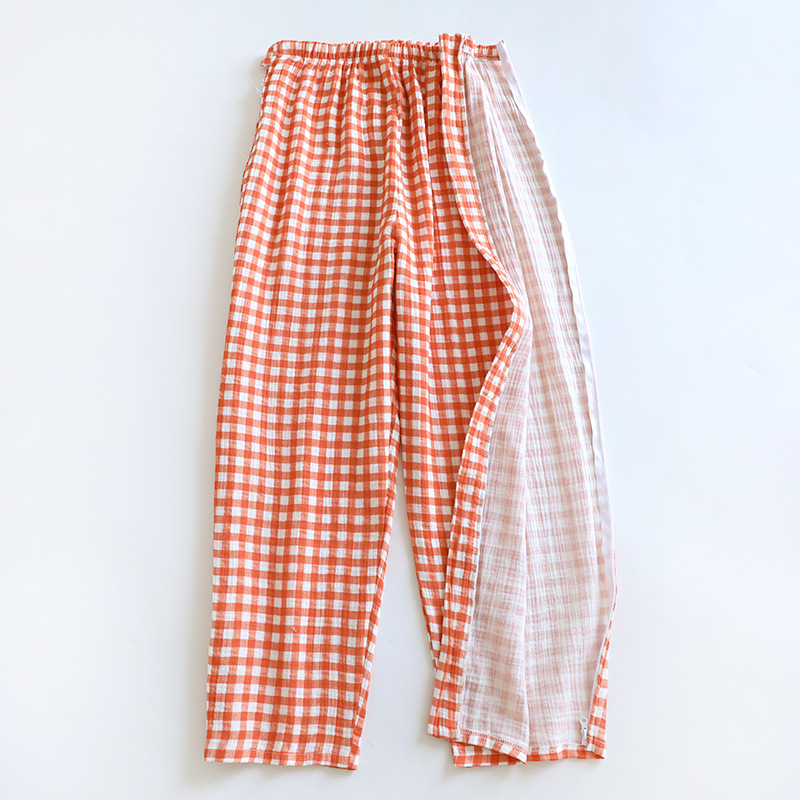 여성용 주황색 체크무늬 거즈 간호복 싱글피스 팬츠