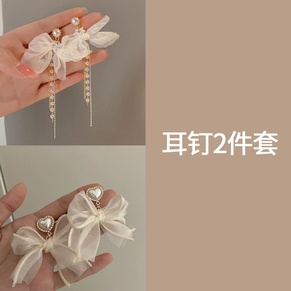 Earrings with bow, set, 2 pieces