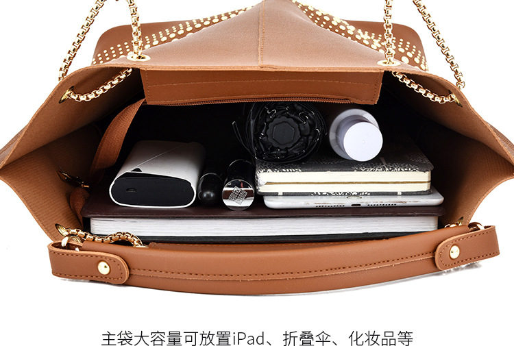 New 2024 foreign trade mother-daughter bag three-piece set, European and American fashion single-shoulder crossbody bag, versatile rivet hand-held large bag undefined