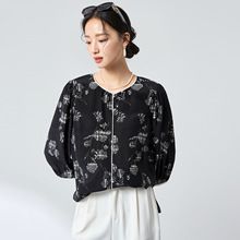 [水墨]真丝新中式2026春双绉印花衬衫100桑蚕丝时尚百搭上衣2187