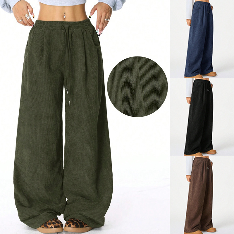 2026 Cross-Border European and American Amazon New Style Lazy Style High-Waisted Casual Versatile Drapey Drawstring Wide-Leg Pants 2026 Cross-Border European and American Amazon New Style Lazy Style High-Waisted Casual Versatile Drapey Drawstring Wide-Leg Pants