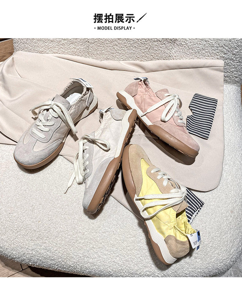 Giày sneaker nữ da thật phối lưới kiểu ballet, đế cao su chống trượt, dây buộc — Màu hồng, Màu mơ, Màu vàng chi tiết 28