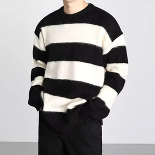 Sweater Jacket, Lazy Style Men's Autumn and Winter High-End Niche Stripesd Knitwear Japanese Style Casual Loose Knitwear