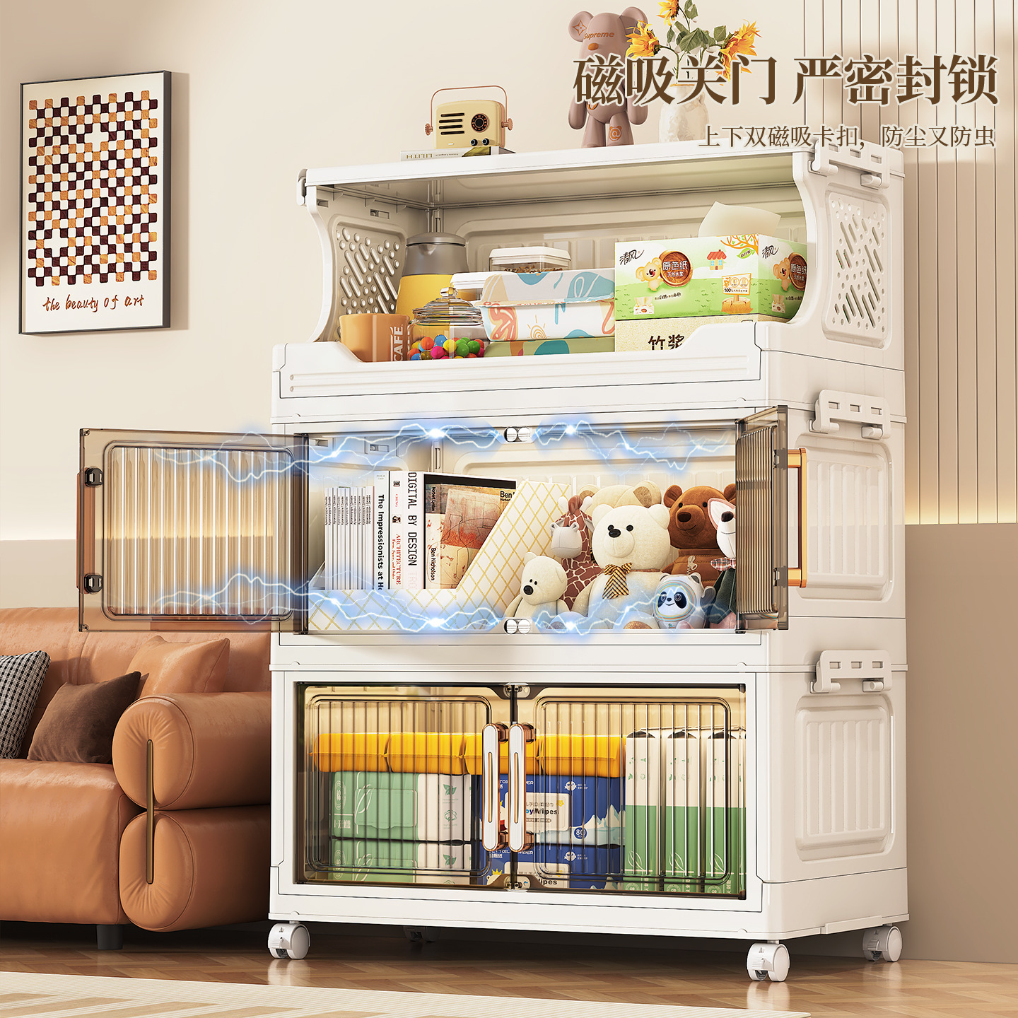 Gabinete de almacenamiento plegable sin instalación, armario de cocina, baño, juguetes con ruedas, estante multifuncional multicapa para bocadillos image 2