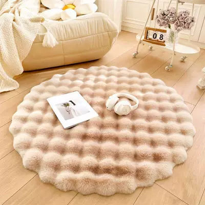 Leisure Green Carpet, Car Carpet - cream-puff-bubble-velvet-warm-coffee-100cm-diameter-round