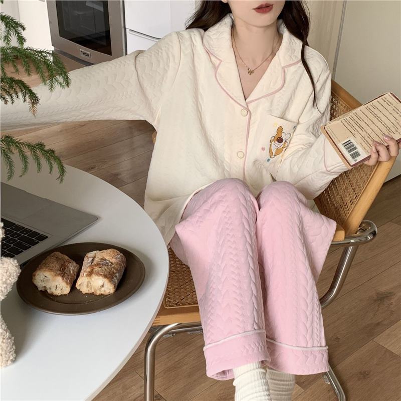 Pijamas de algodón femenino de otoño y invierno aire algodón engrosado lindo lindo manga larga calentamiento ropa de hogar pijamas de tamaño grande