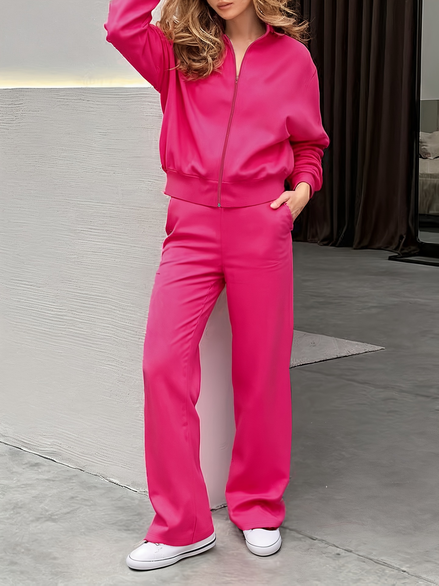 Women's European American Long Sleeved Top & High Waisted Straight Leg Trousers Set Fashion Autumn Bestseller_ecoleips.com