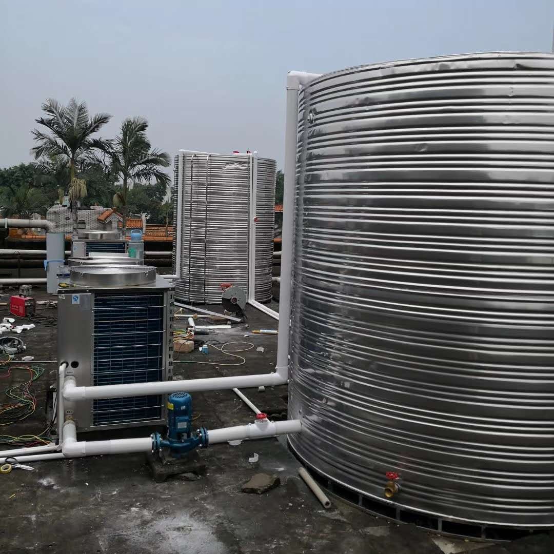 美的空气能中央热水工程安装加太阳能热水泵商用空气能热水机组