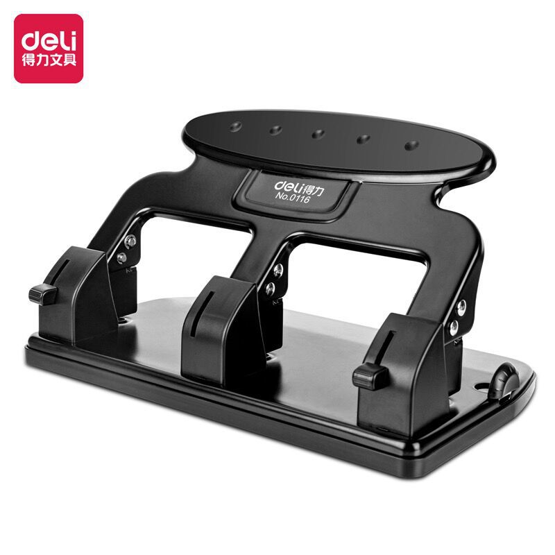 Deli 0116 three-hole punching machine heavy-duty puncher with ruler can punch about 35 sheets of 80g paper three-hole drilling machine
