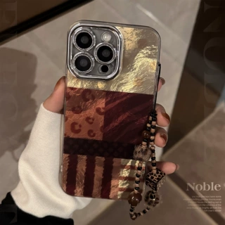高级感苹果16手机壳iphone17适用18pronax拼接豹纹手链13闪粉复古