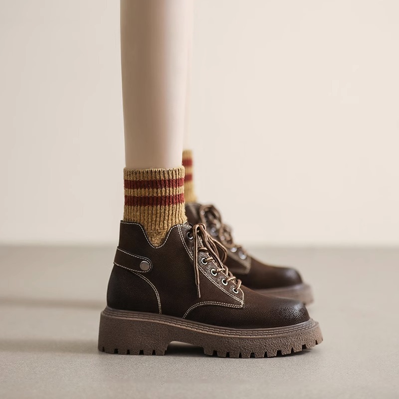 2023 New Versatile Extra Thick Bottom British Martin Short Boots Women's Autumn and Winter Lace Up Low Top Short Boots_voghion.com