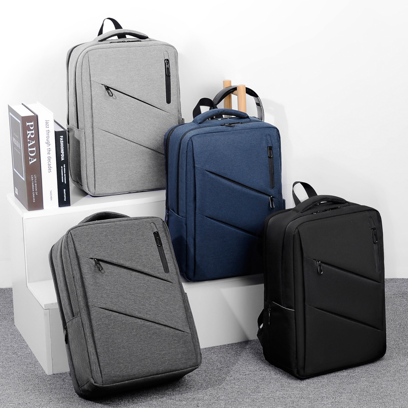Men's Double Backpack Business Laptop Bag USB Charging Men's Backpack Business High-end Solid Color Backpack