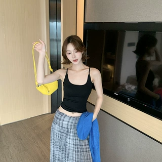 哇噢美式纯色挂脖吊带背心女内搭外穿美背带胸垫辣妹修身打底吊带
