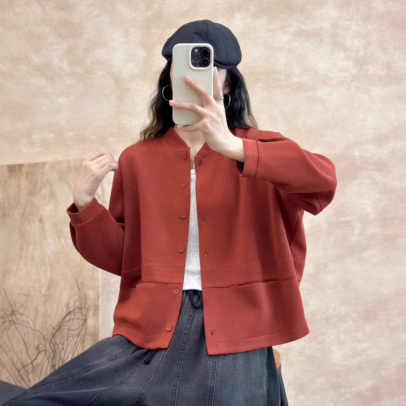 新款休闲简约纯色上衣女开衫显瘦棒球服短外套|undefined