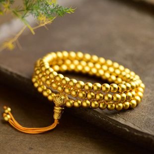 Gold Nugget Ancient Gold Six-Character Mantra 108 Beads Rosary Necklace Bracelet Sweater Chain Bracelet Jewelry High Color Retention