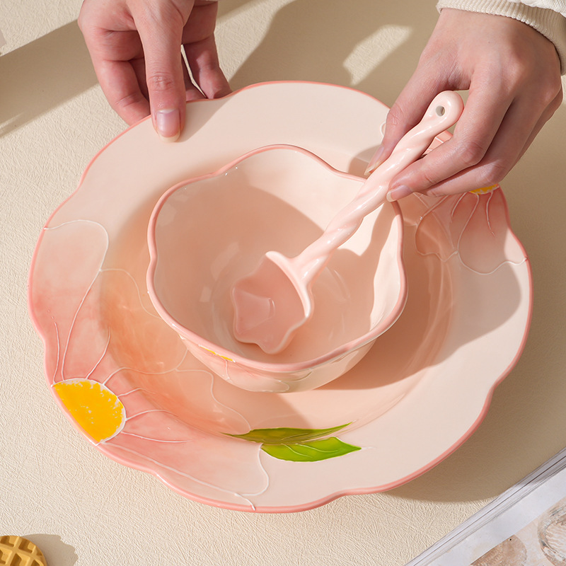 モーニングストーリー手描き和食器家庭用高温セラミックボウルとプレートクリエイティブ手描きレリーフ高温下絵付け色|undefined
