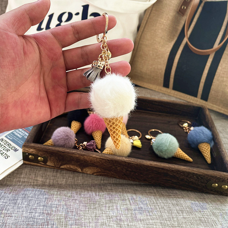 Cute Ice Cream Artificial Mink Hair Kid's Bag Pendant Keychain display picture 2