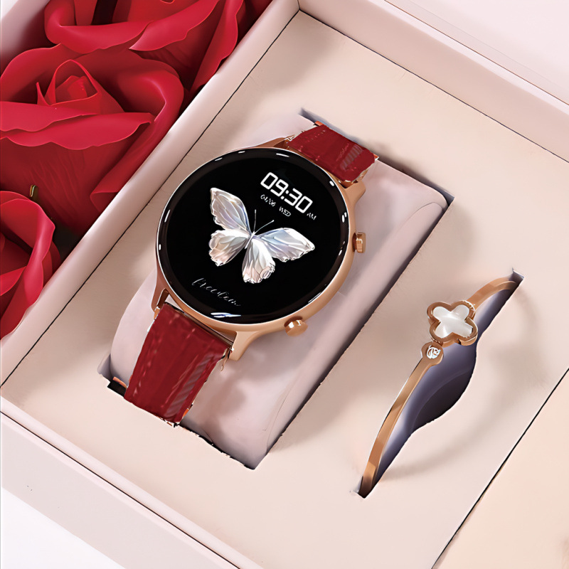 [rose gift box] lizard pattern red leather + free silicone band - valentine's day gift for girlfriend and wife