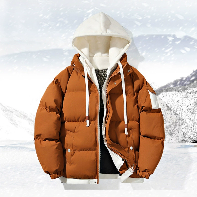 Поддельные две штучки с капюшоном Мужская графеновая хлопковая куртка Подростковая толстая куртка приливная повседневная куртка