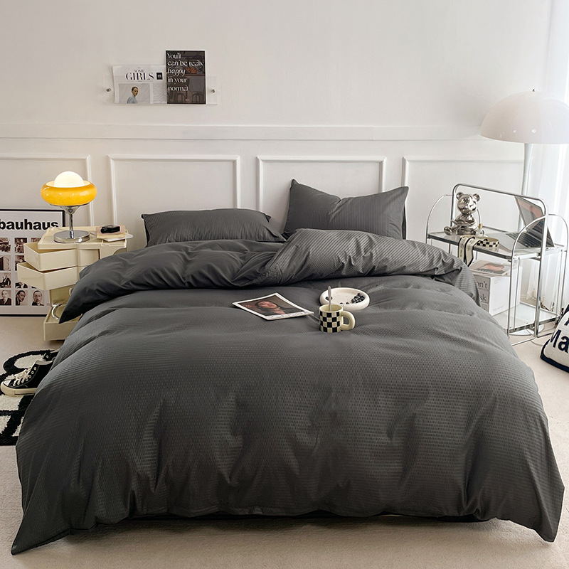Parure de lit waffle, housse de couette et drap en coton doux_voghion.com