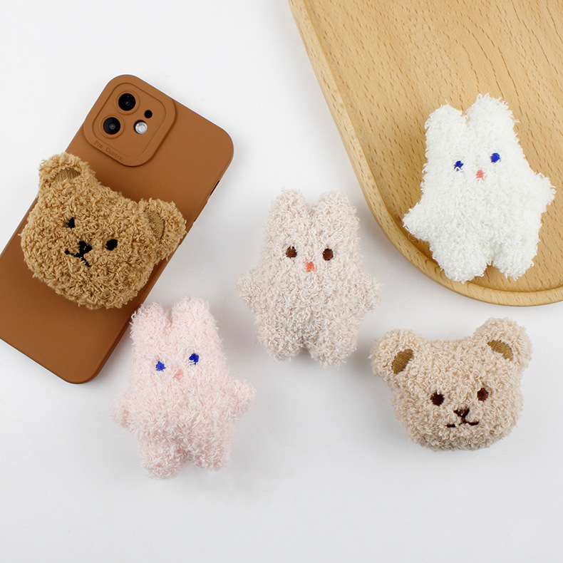 Ins立体秋冬エアパッドスタンド怠け者公仔伸縮携帯電話スタンド熊頭パイルデスクトップスタンド