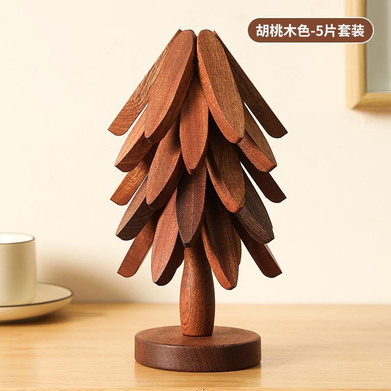 Decoración de mesa de comedor de madera sólida un árbol de alto valor de superficie almohadilla aislante de árbol pequeño almohadilla aislante de árbol plegable creativo árbol de platos de comedor image 9