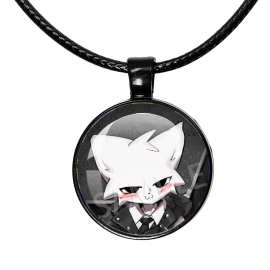 Boykisser Cat 粉色小傻猫圆形黑色吊坠时光宝石项链可爱猫咪挂件