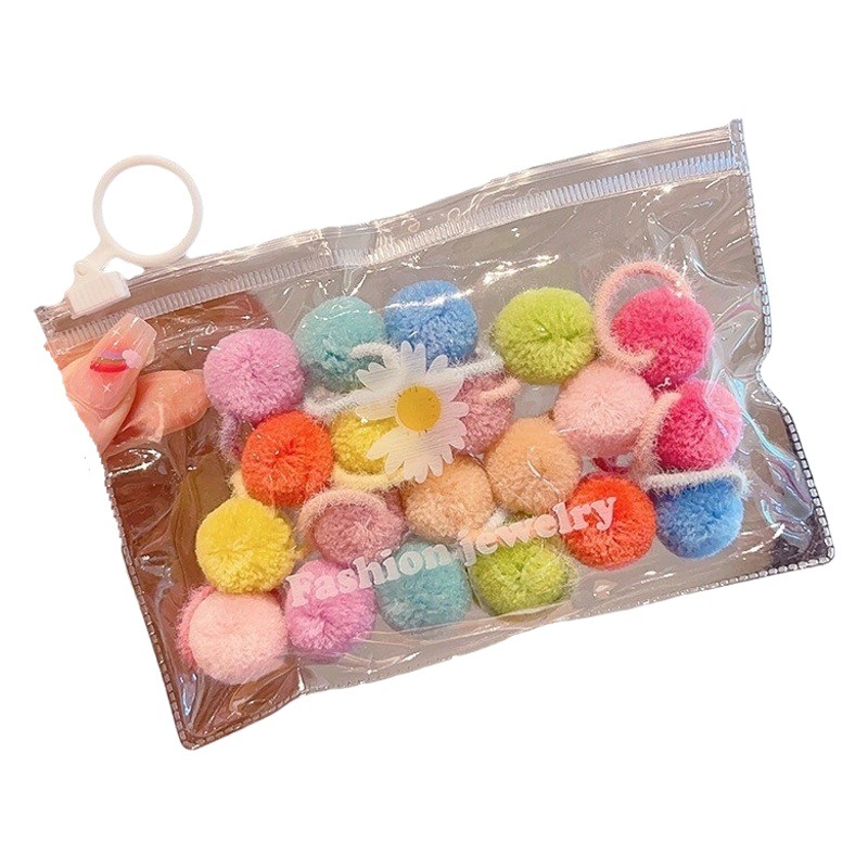 Bola de piel de color caramelo para niños banda de goma banda de pelo de pulgar de felpa de colores para bebés Otoño e Invierno Nueva cuerda de cabeza de tamaño pequeño