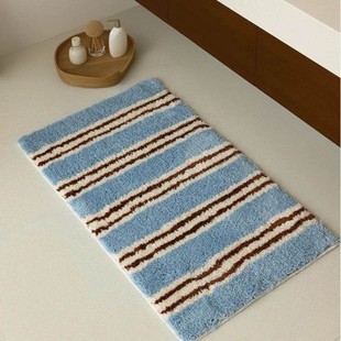 Ins Simple Striped Flocking Carpet Tufted Foot Mat Bathroom Toilet Door Absorbent Floor Mat Bedroom Bedside Blanket
