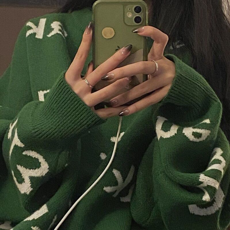Loose Pullover Letter Sweater for Women, Autumn and Winter Warm Outerwear, Mid-Length Lazy Style Knit Top, 2026 Autumn