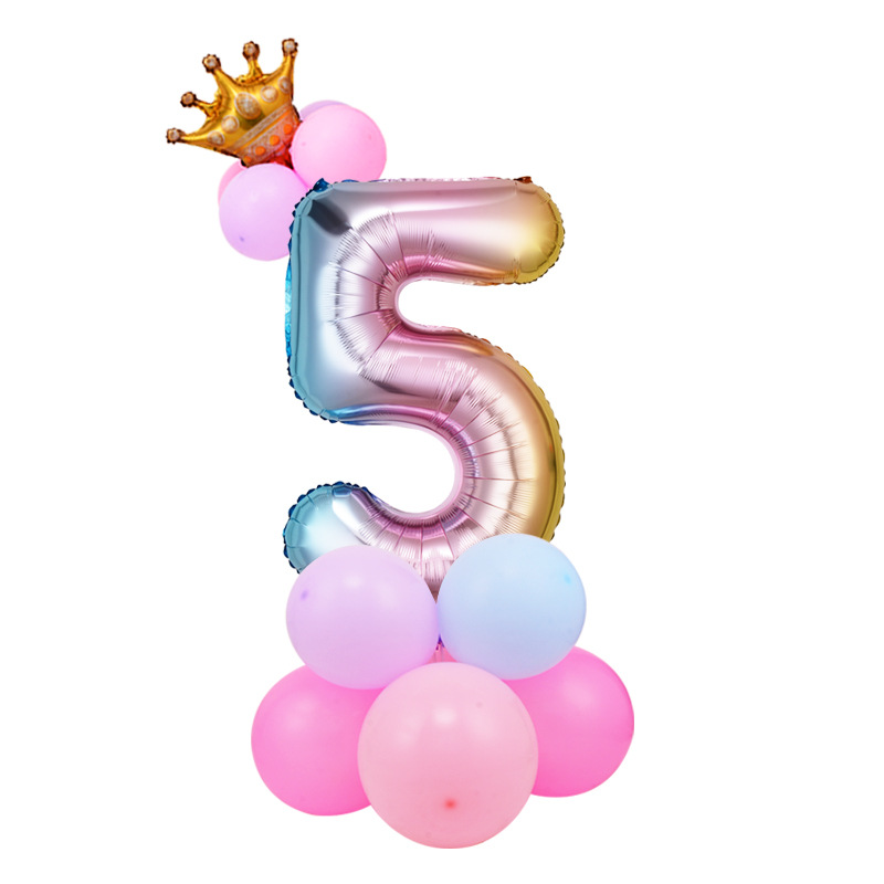 0-9 cumpleaños digital globo columna bebé un mes de edad diseño carretera globo fiesta decoración corona película de aluminio