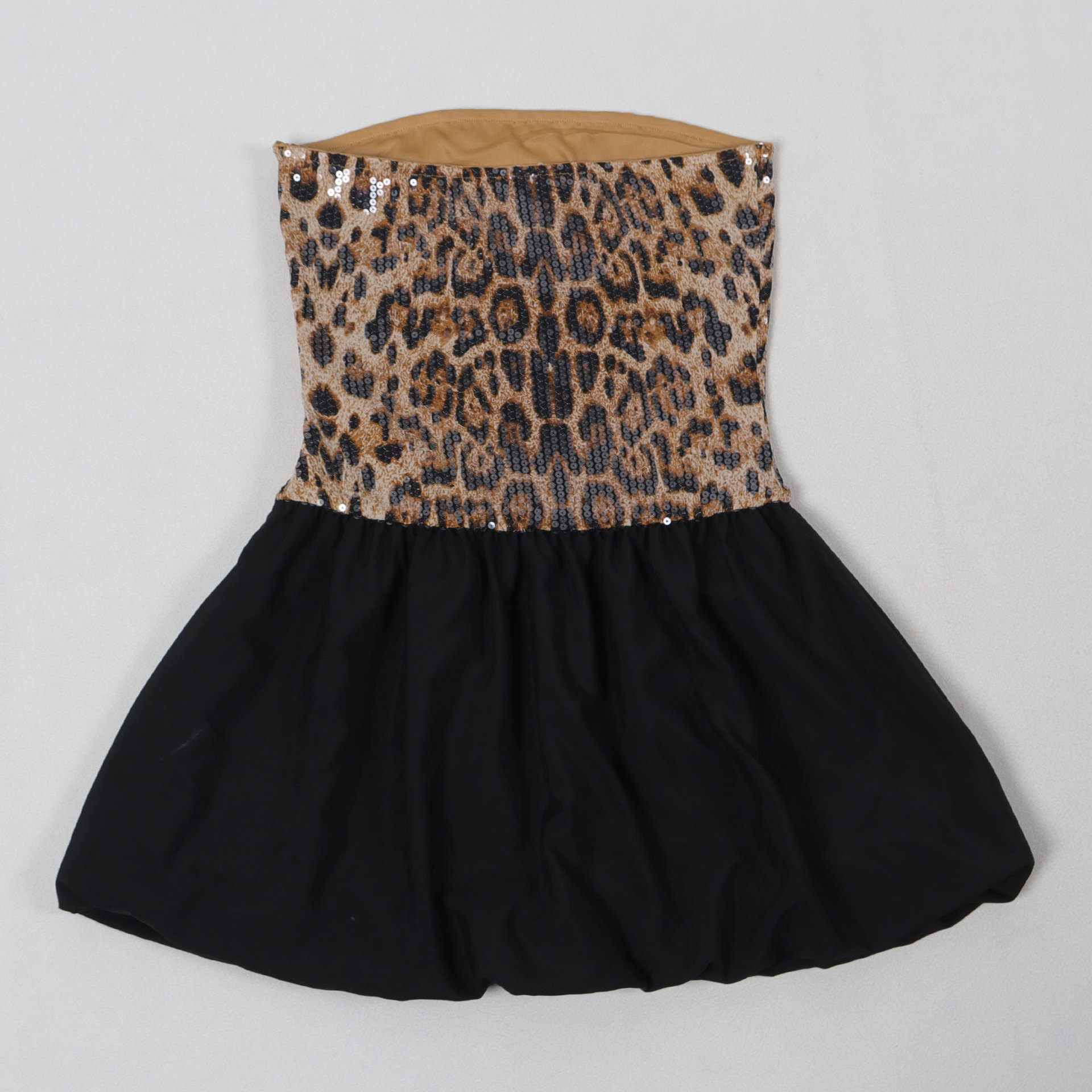 Women's Clothing Sexy Sequined Leopard Print Tube Top Stitching Mini Dress_ecoleips.com