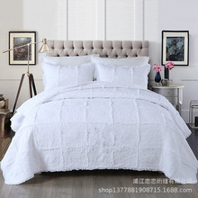厂家直销纯棉白色花环纯手工绣花绗缝三件套床盖酒店床上用品