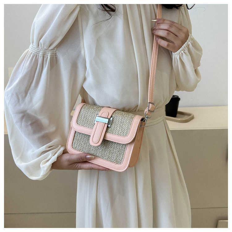 Women's Medium Pu Leather Straw Color Block Elegant Classic Style Square Magnetic Buckle Shoulder Bag Crossbody Bag Square Bag display picture 1