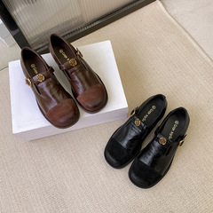 牛革版春の新型レトロなT字バックルのメアリー珍靴の女性の茶色の楽福靴の低い靴の小さい靴のファッション
