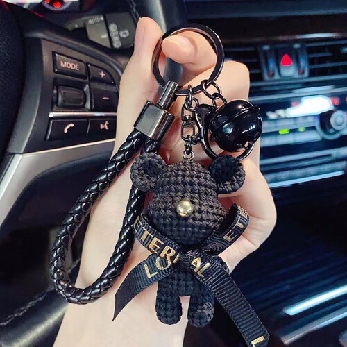 Brand wave yarn bear keychain 3D figure backpack pendant female cartoon small bear car keychain ornament gift