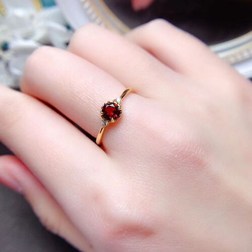 Imitation red gemstone garnet women's ring plated with S925 silver opening design ins simple style fashionable all-match women