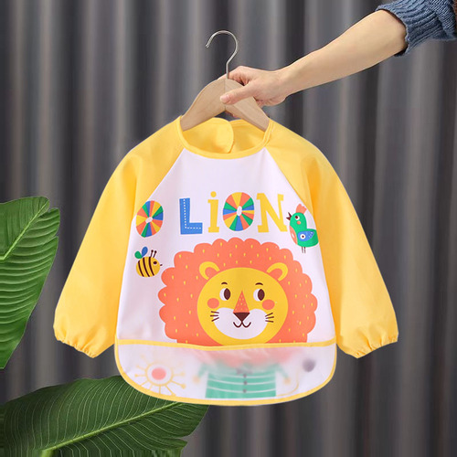 Children's reverse clothing, long-sleeved waterproof eating clothes with rice pockets, children's painting aprons, men's and women's baby coveralls wholesale