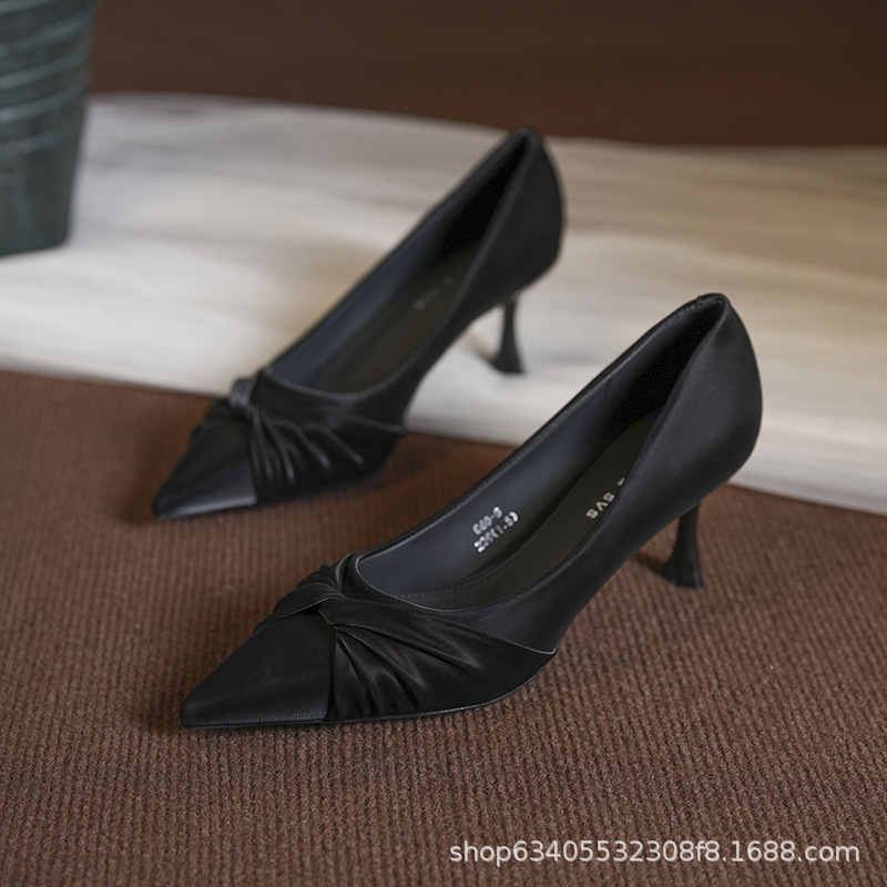 G60-6 High Heels 2025 Fashionable Versatile Mid-Heel Low-Heel Commuting Work Shoes Pointed Toe Stiletto Heel Women's Mid-Heel