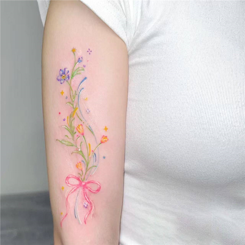 Hand-Painted Bouquet Bow Waterproof Tattoo Fresh Sweet Colorful Spicy Girl Ins-Style Arm High-Value Long-Lasting Sticker Hand-Painted Bouquet Bow Waterproof Tattoo Fresh Sweet Colorful Spicy Girl Ins-Style Arm High-Value Long-Lasting Sticker
