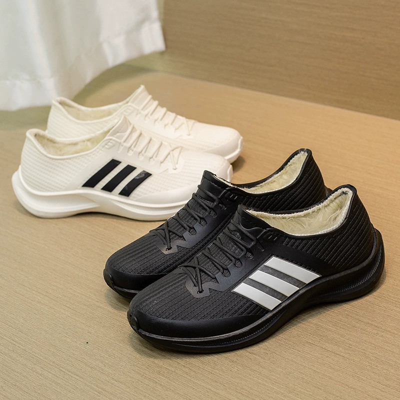 Осенние и зимние дождевые туфли мужские модные короткие водонепроницаемые рукава нескользящие туфли с низким уровнем плоской подошвы резиновые туфли для взрослых бархатные теплые дождевые сапоги