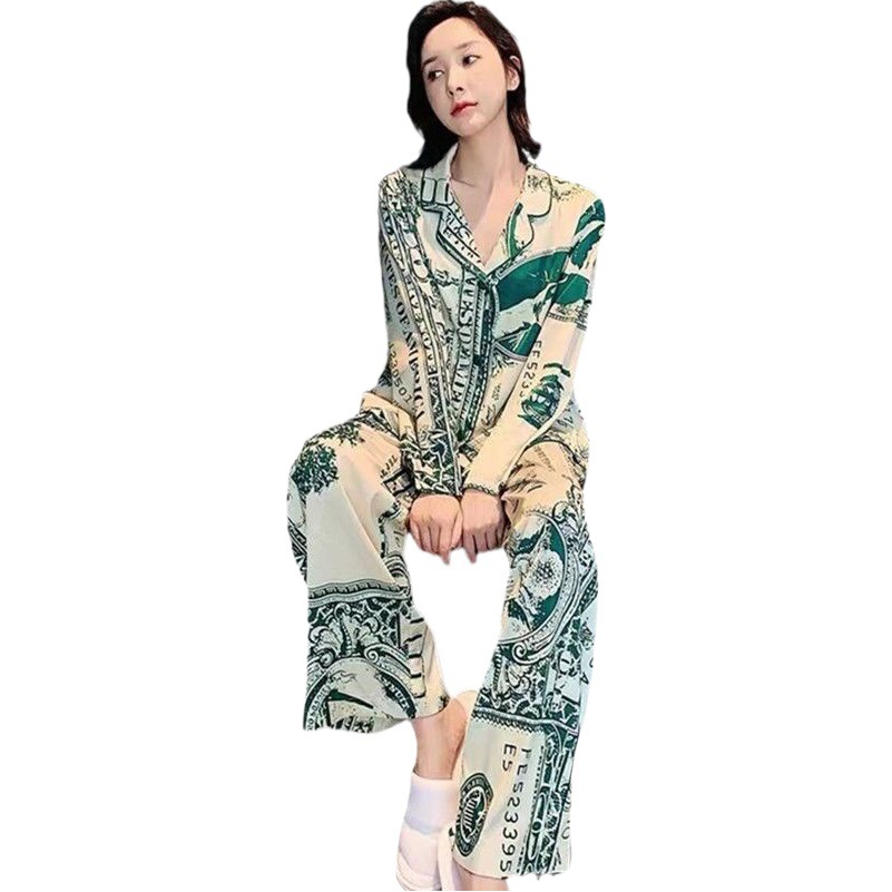 Pijamas de seda de hielo de alta calidad para mujeres primavera y otoño manga larga delgada en línea celebridad verano suelta ropa exterior para mujeres traje de verano