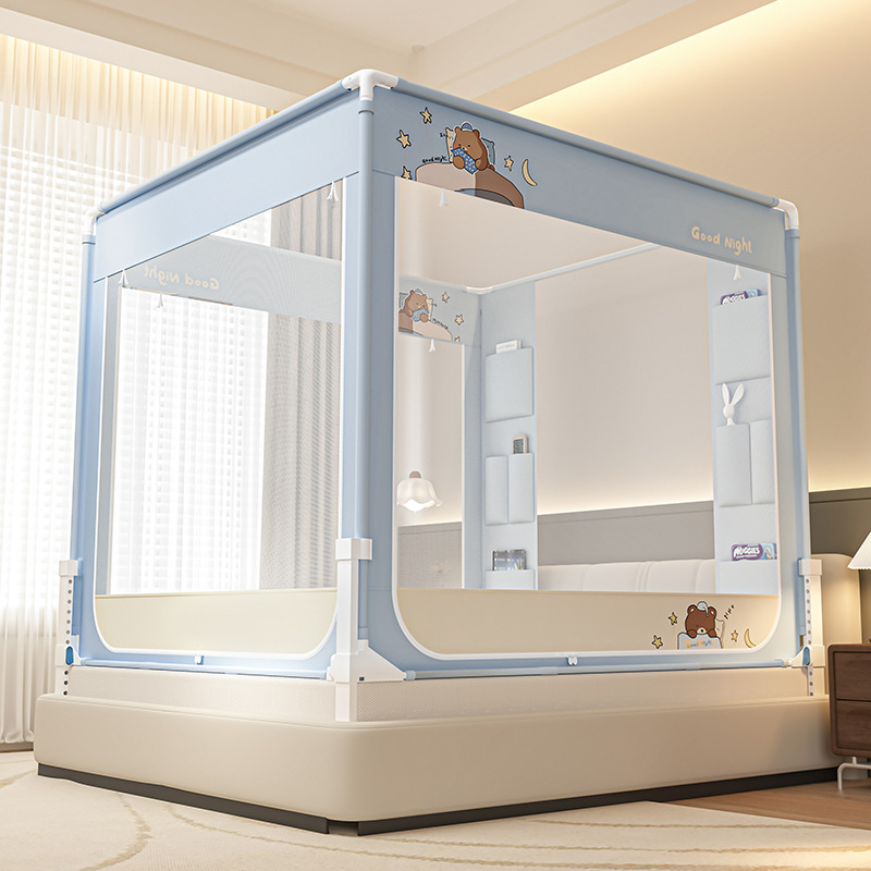 Verano cama mosquiteros de bolsillo tipo anti-mosquitos dibujos animados dormitorio tres puertas de cremallera antipolvo sin instalación soporte grueso
