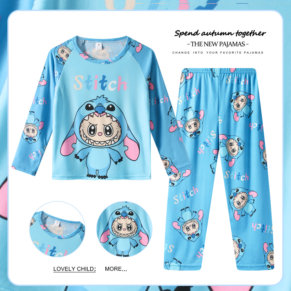 Pijamas de las niñas primavera y otoño manga larga delgada medio y grande niños lindos dibujos animados bebé niños princesa estilo homewear traje