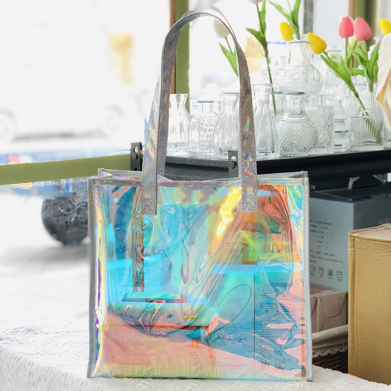 Laser Bag Pvc Transparent Swimming Waterproof Bag Large Capacity Handbag Cosmetic Plastic Gift Bag Cross-Border Hot Sale Laser Bag Pvc Transparent Swimming Waterproof Bag Large Capacity Handbag Cosmetic Plastic Gift Bag Cross-Border Hot Sale