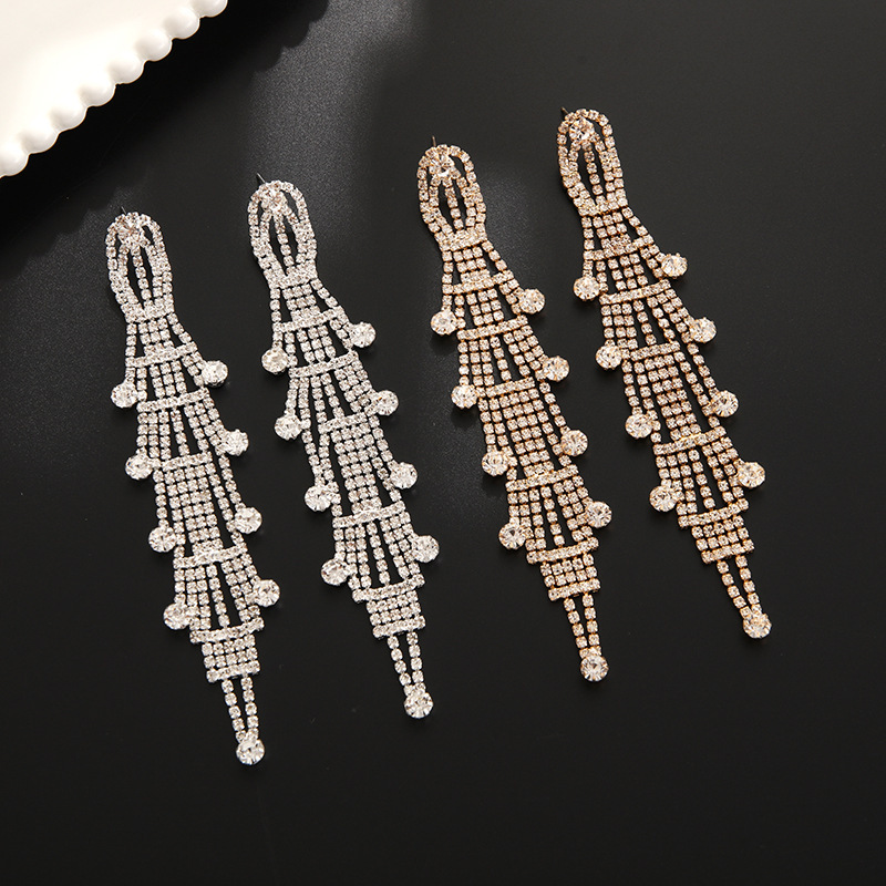 欧美跨境款式 水钻爪链耳饰夸张大耳坠舞台新娘耳环厂家直销E827