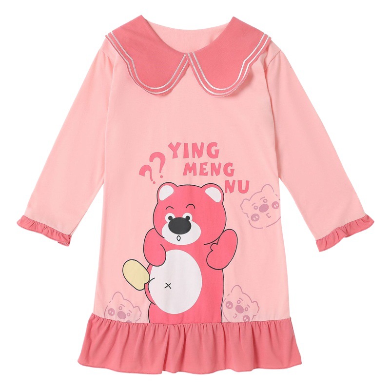 Camisón para niñas primavera y otoño nuevo estilo manga larga color sólido algodón dibujos animados Mella Ti niño grande bebé princesa pijama para niños